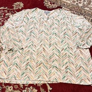 Patterned Short-Sleeve Top in Cream, Mint & Taupe